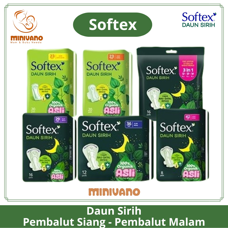 Softex Daun Sirih - Pembalut Daun Sirih Siang Malam - Pantyliner - Green Tea - 29cm 36cm 42cm 3in1