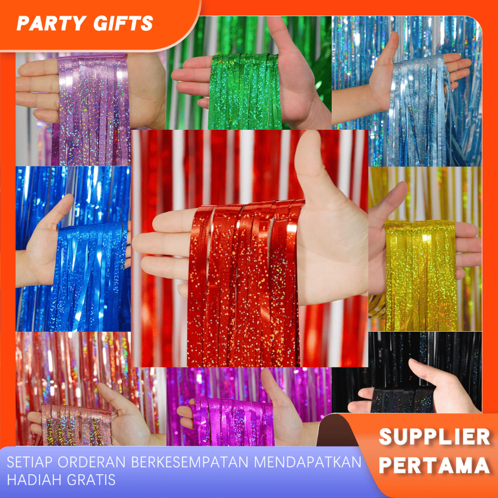 Tirai Rumbai Foil Gliter Ukuran 2x1 Meter Warna Warni  Backdrop Curtain Tirai Pesta Ulang Tahun