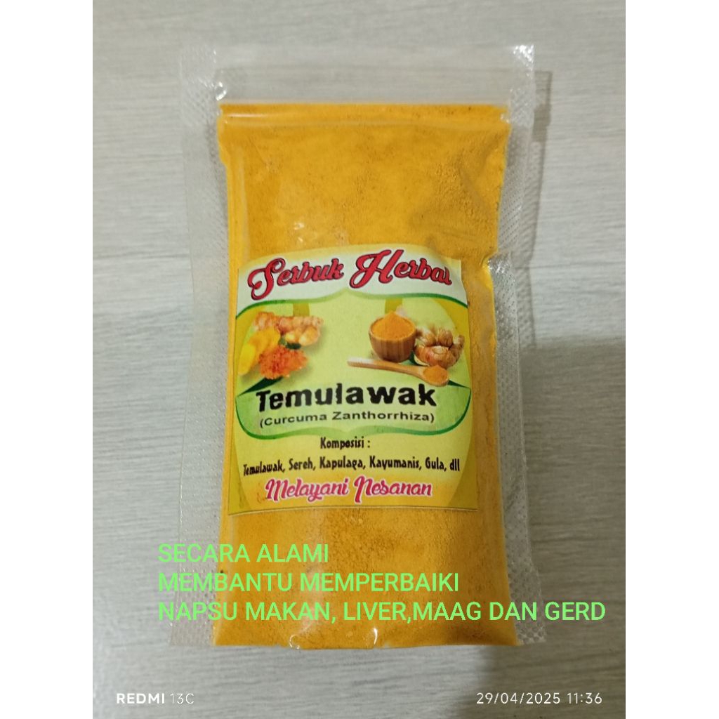

SERBUK TEMULAWAK PLUS GULA ISI 100GR PRODUK RUMAHAN