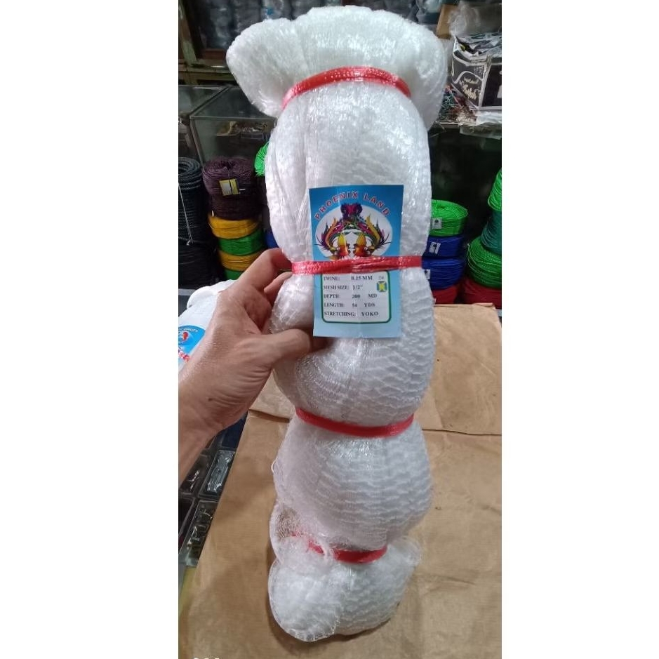 Jaring Ikan Senar Merk Phoenix Land Ukuran ⅜", ½", ⅝". Made in China.