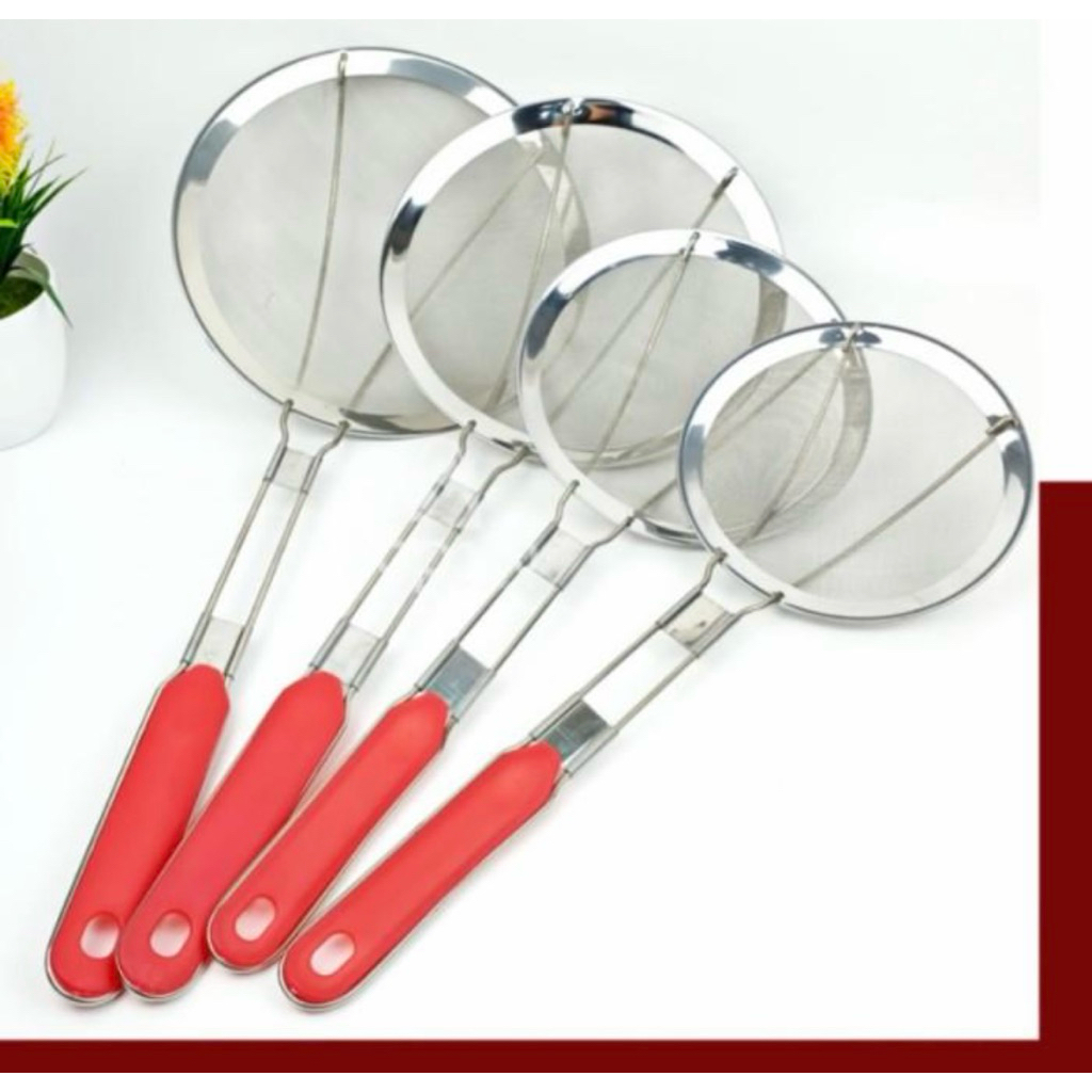 Saringan / Serok Minyak Halus Stainless Gagang Merah 20cm