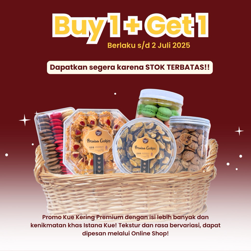 

[PROMO BUY 1 GET 1] Kue Kering Premium Istana Kue – Varian Rasa Lezat & Hemat! Pistachio/Pastry/Kastengel/ALL ITEM SPECIAL COOKIES