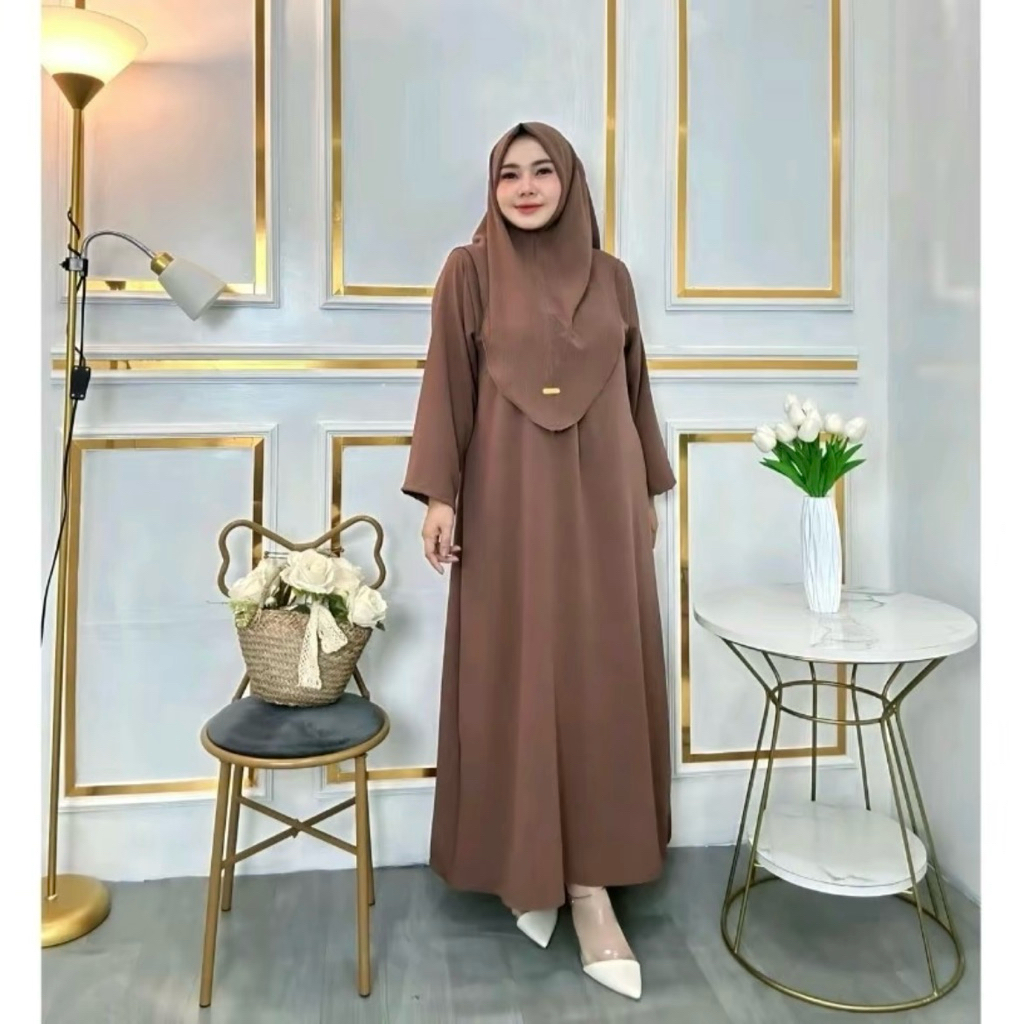 Abaya set bergo gamis/abaya syar’i/abaya polos/gamis syar’i/gamis set hijab