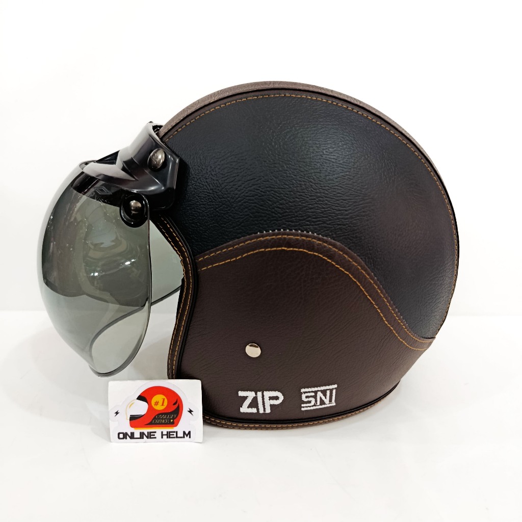 HELM BOGO FULL KULIT WARNA HITAM COKLAT BAWAH