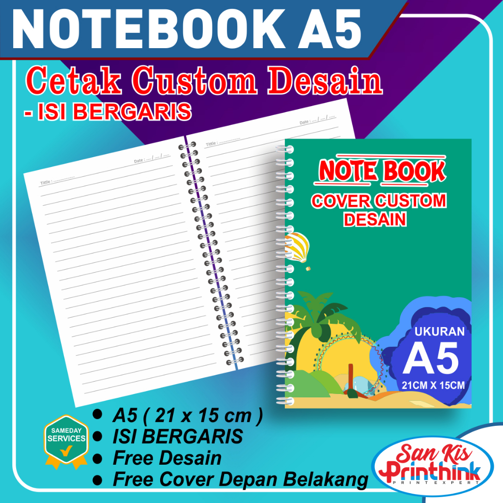 

NoteBook A5 Custom Desain Cover Isi Bergaris 50 Lembar Dan Free Laminasi Glossy / Doff