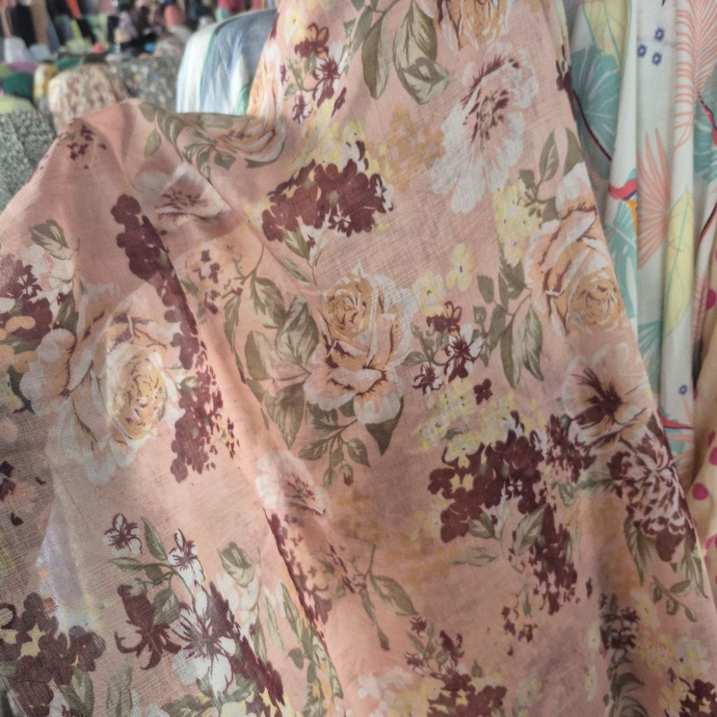 kain katun silky semi sutra motif bunga-lembut/halus garment import-harga persetengah meter