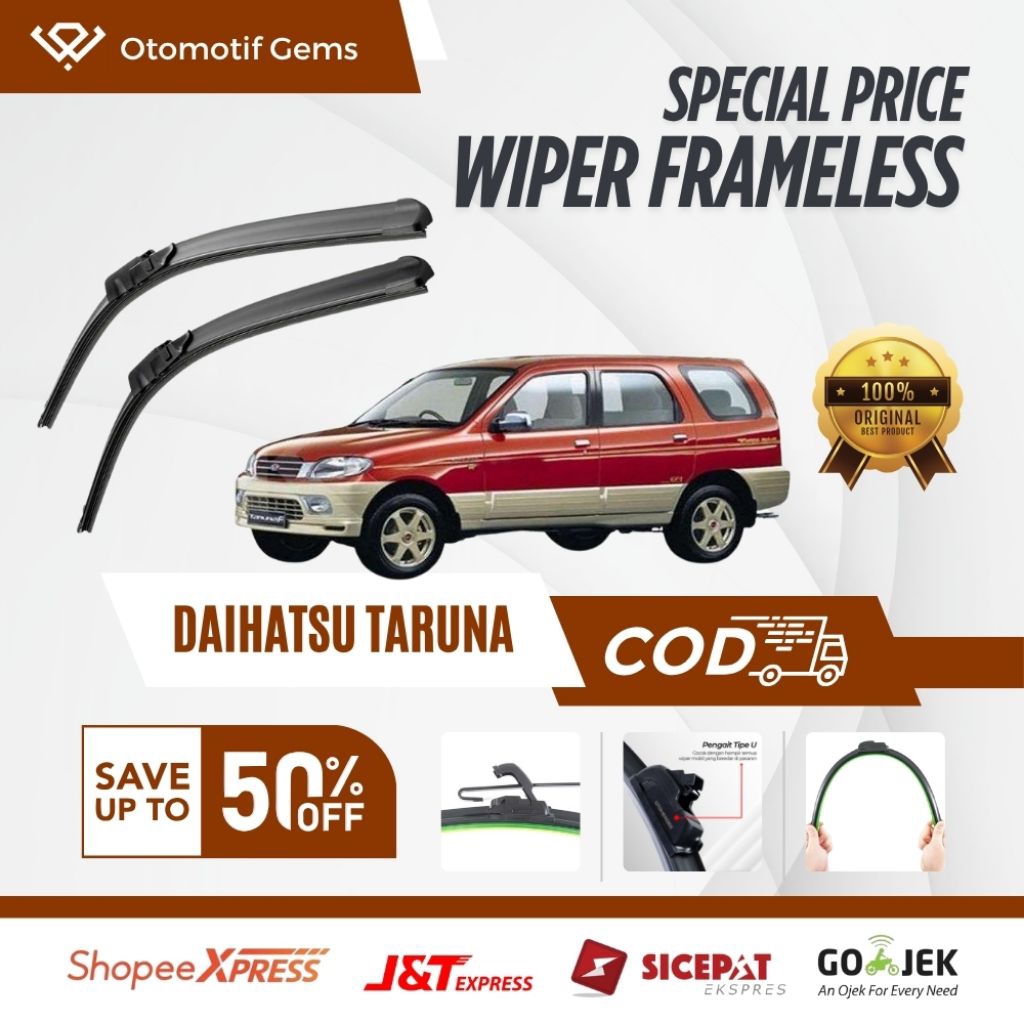 Wiper Frameless Mobil Daihatsu Taruna Halus Anti Suara Sepasang Isi 2 Pcs Kanan Kiri | Wiper Kaca Mo