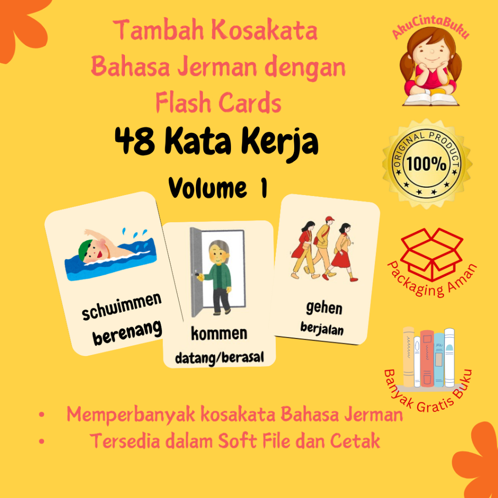 [AkuCintaBuku] Kartu Edukasi Bahan Premium Bahasa Jerman Bergambar – Kosakata + Arti Indonesia Jerma
