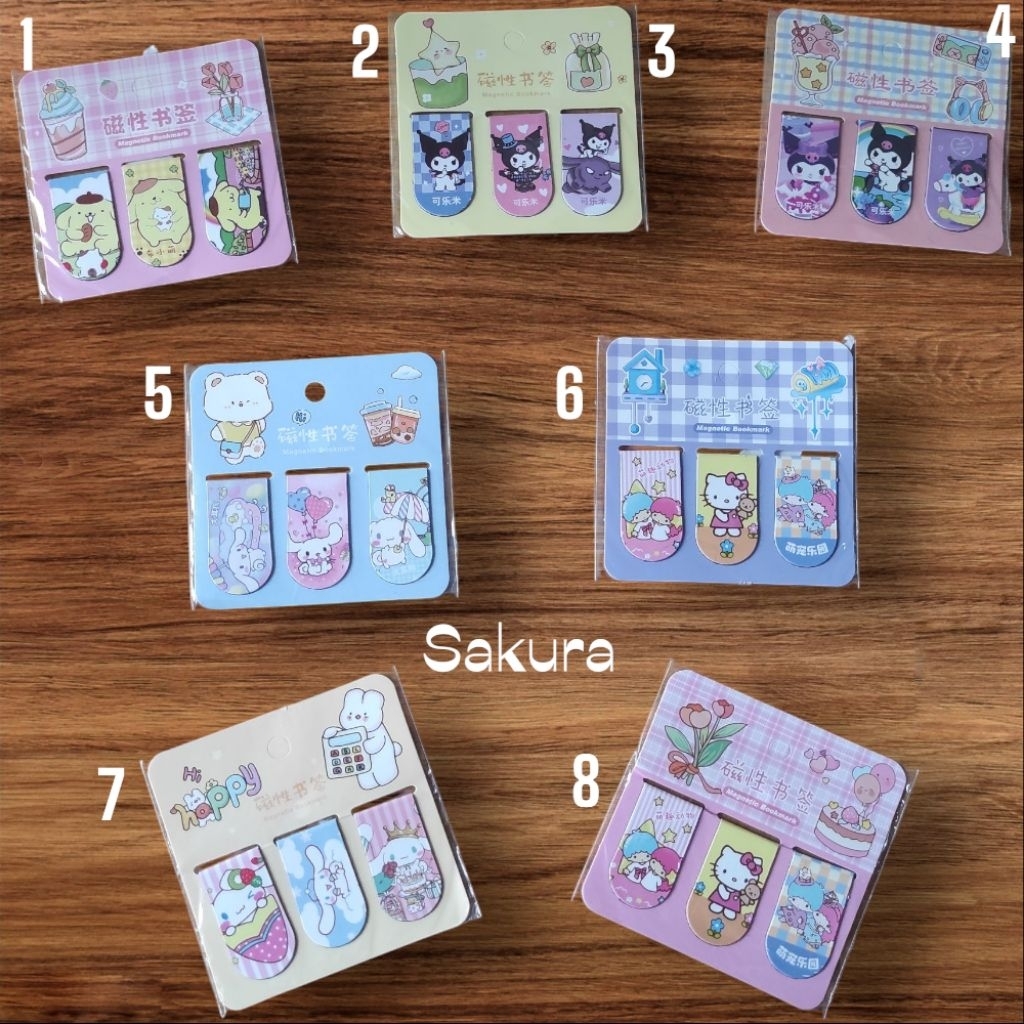 

pembatas buku kertas Magnet/penanda buku kertas magnet sanrio anak lucu 1pak isi 3pcs