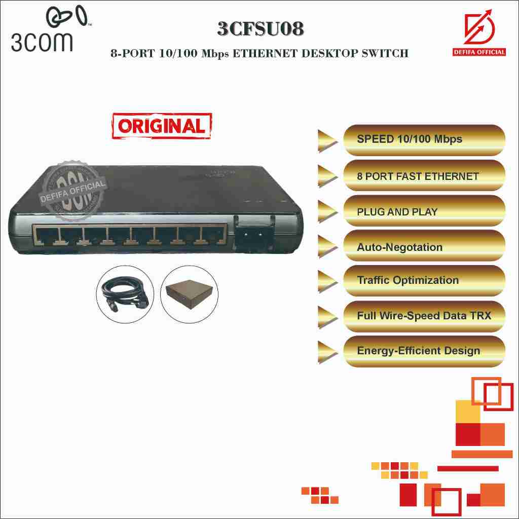 3Com 3CFSU08 8port 10/100mbps Switch dgn 8 Port Desktop HUB