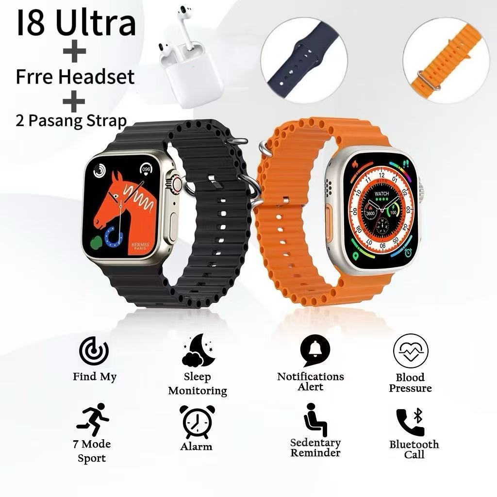 ACN Jam Tangan Pria Wanita Smartwatch I8 Ultra Bisa Telepon Dan ganti walpaper 2 tali free earphone