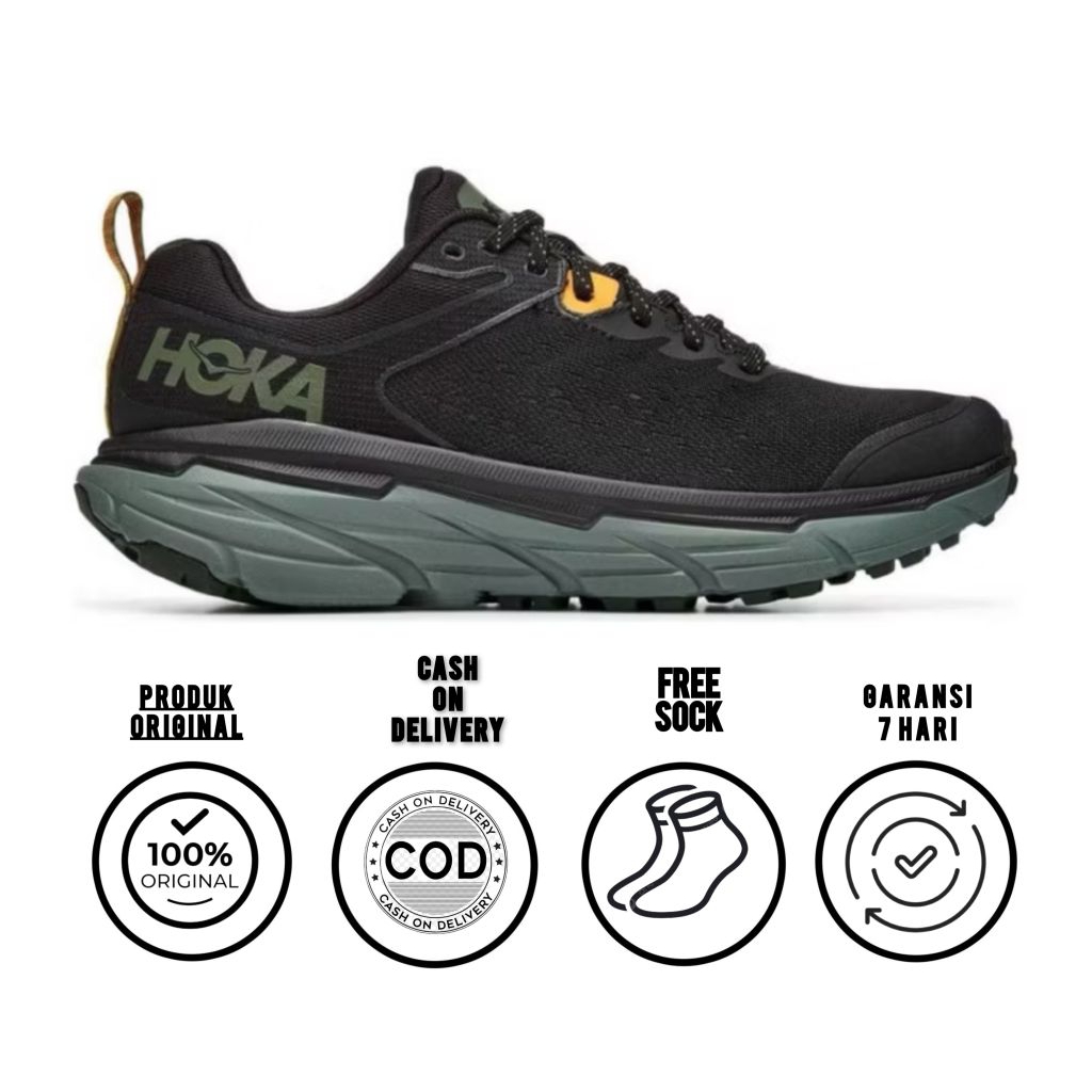 Sepatu lari hoka challenger Atr 6 black thyme high