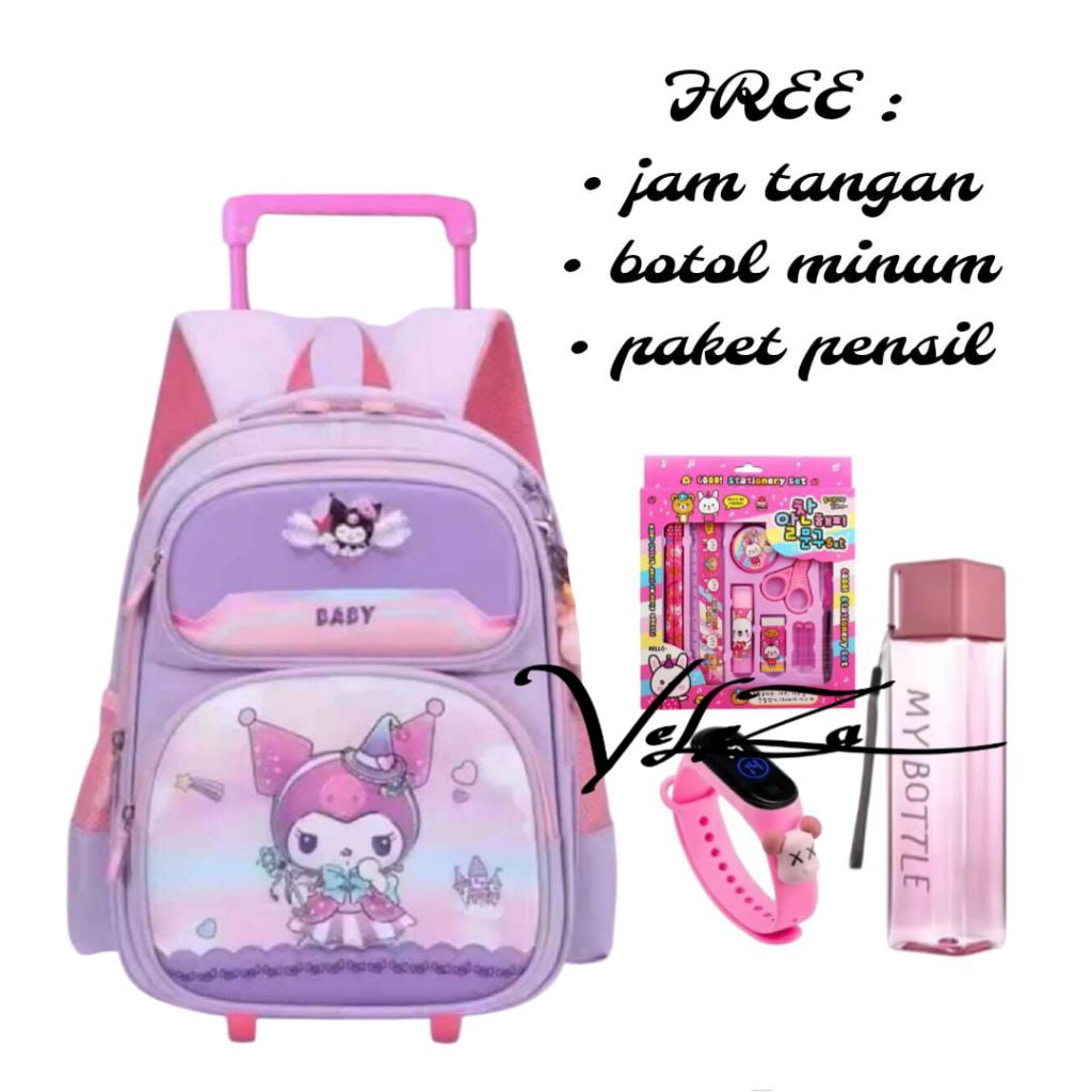 Tas Ransel Troli Anak Perempuan Kapasitas Besar Tas Sekolah Anak SD Tas Dorong Tas Ransel Troli Anak