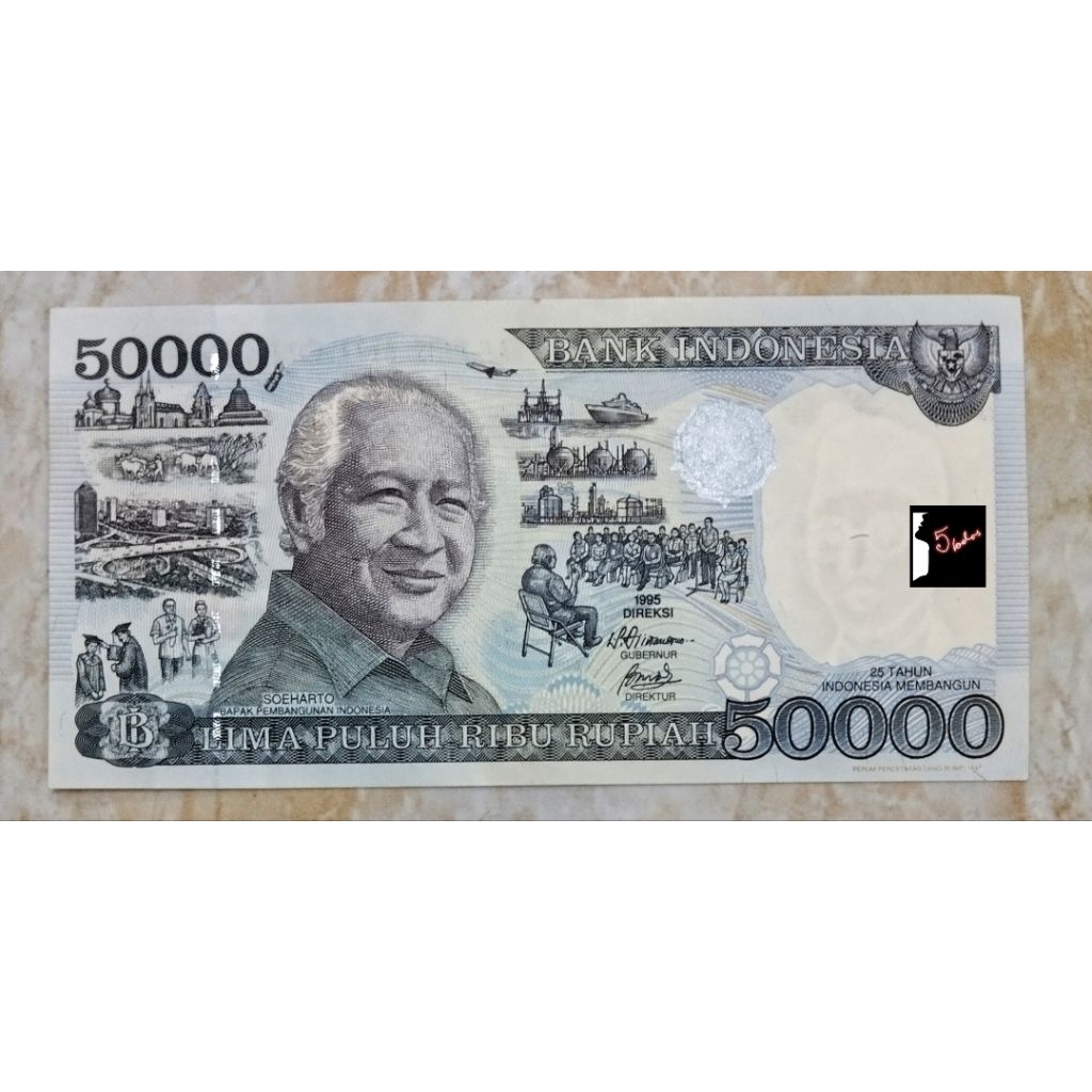 duit kertas kuno asli indonesia 50000 rupiah suharto tahun 1995 imp 1997 kondisi gress berkilau mulu