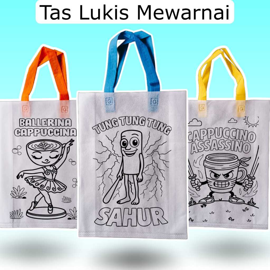 

(12 PCS)Tas Mewarnai Spunbond Uk 25x35x8 Karakter Pilihan Melukis Anak Anak