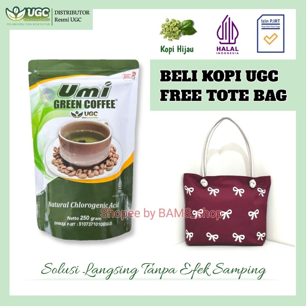 

Umi Green Coffee Kopi Hijau UGC Berat 250 gram Bonus Tote Bag