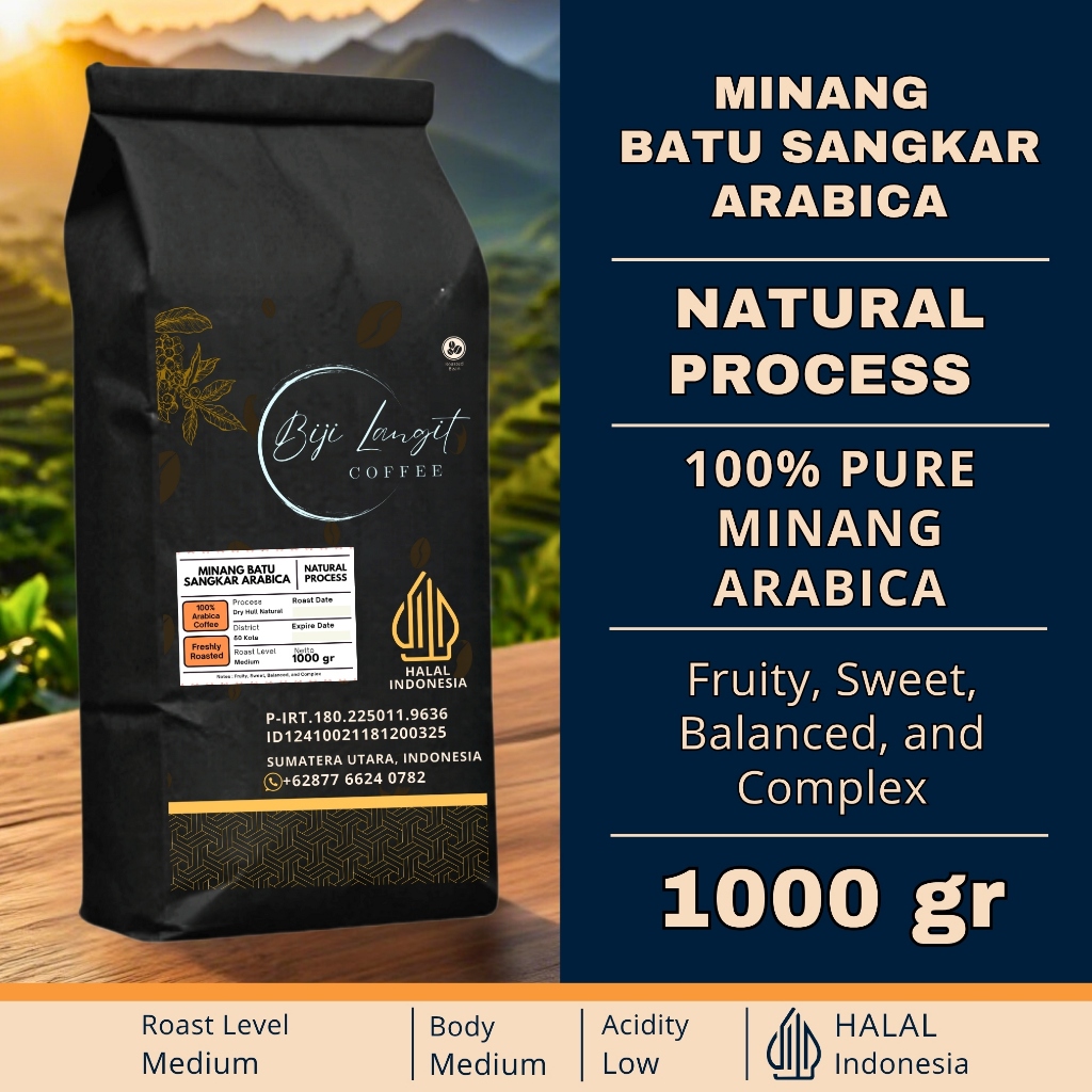 

1000-gram-Biji-Kopi-Minang-50 Kota-Arabica-Natural-Process-100%-Pure-Arabica-Coffee-Bean
