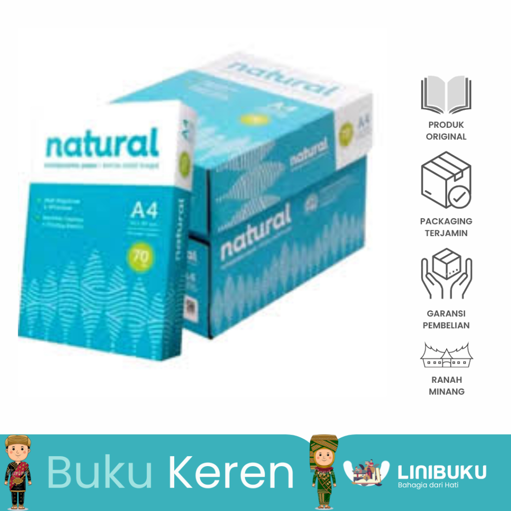 

Natural kertas HVS A4-70 1 BoX isi 5 Rim - ATK - linibuku