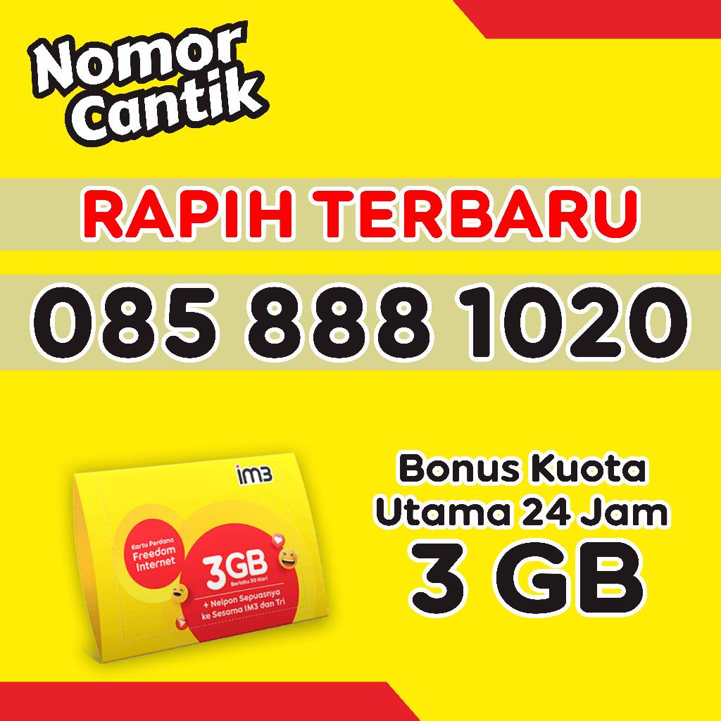 Kartu perdana Indosat Nomor Cantik & RAPIH Freedom Internet 3GB + Nelpon Seksiya Utama 30 Hari 2