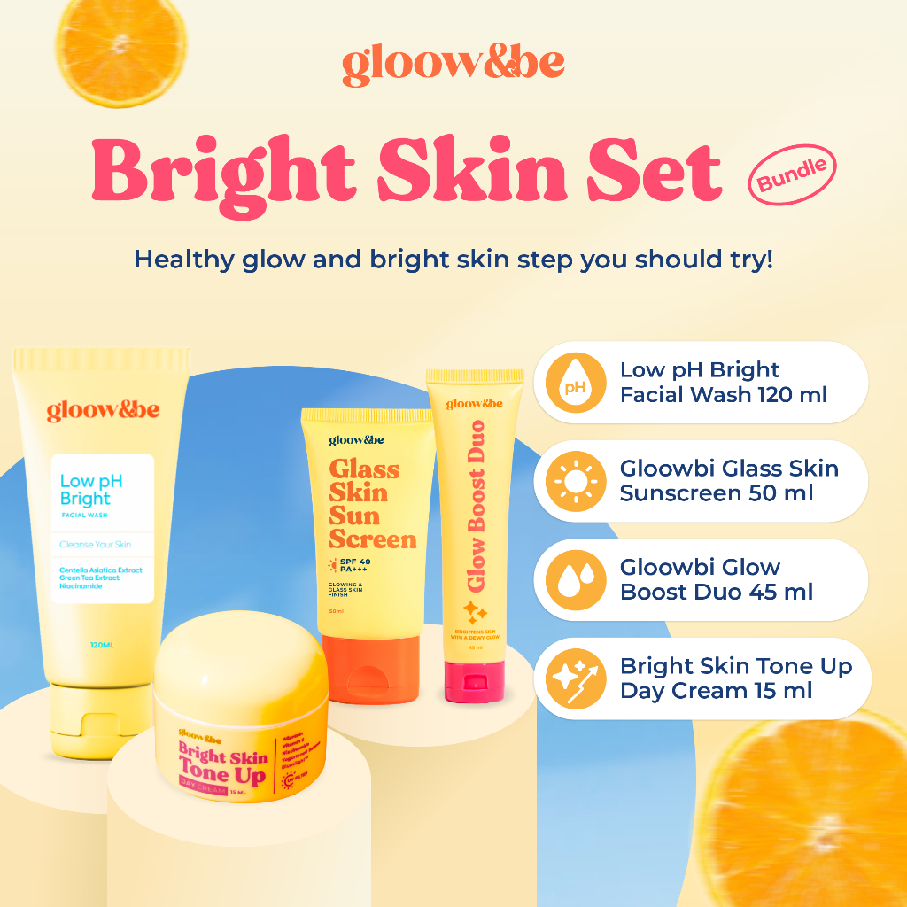 [SUPER HEMAT BUY3GET4] Gloow&be Low pH Bright Facial Wash + Glass Skin Sunscreen + Bright Skin Tone-Up Day Cream + Glow Boost Duo Moisturizer — Paket Skincare | 2X  | 2X Tone Up | SKincare Daily | Low PH Gentle Clean | Membersihkan Sampai ke pori-pori