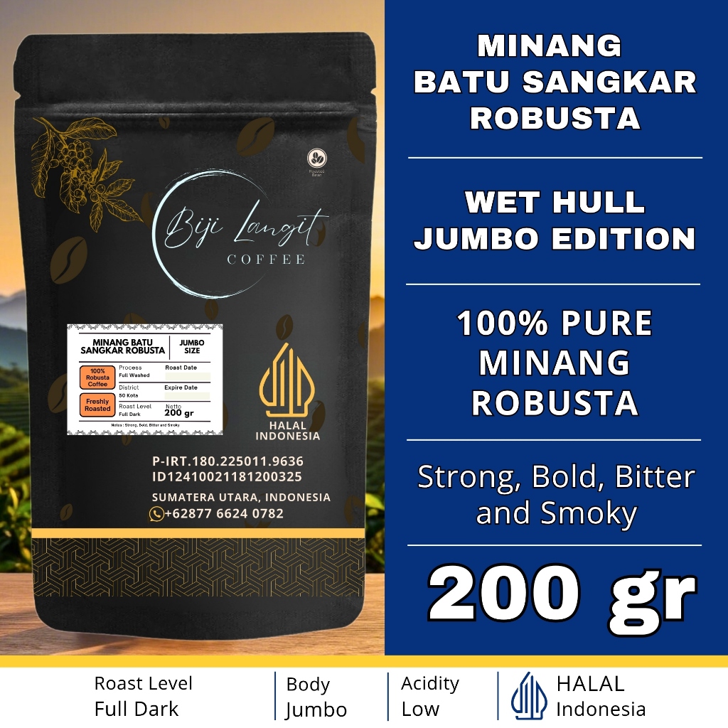 

200-gram-Biji-Kopi-Minang-50 Kota-ROBUSTA-JUMBO-Grade-100%-Pure-ROBUSTA-Coffee-Bean