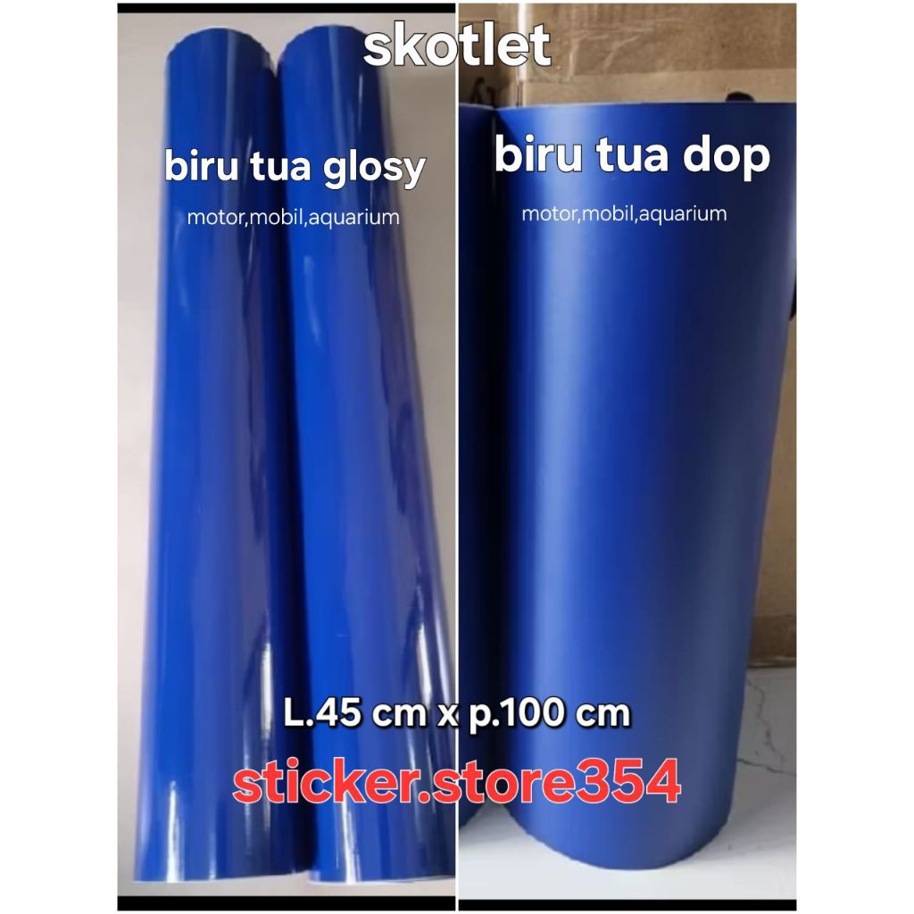 Stiker skotlet biru tua glosy dan dop per meter murah ,skotlet motor,mobil,aquarium,kaca,skotlet bea
