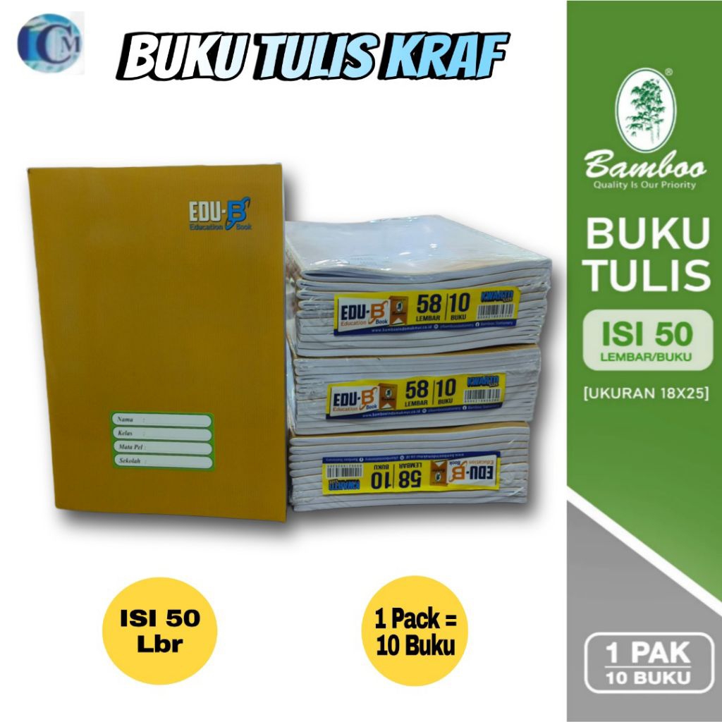

Buku Tulis Bambo Kraft Isi 58 Lembar 1 Pack (10 Buku)