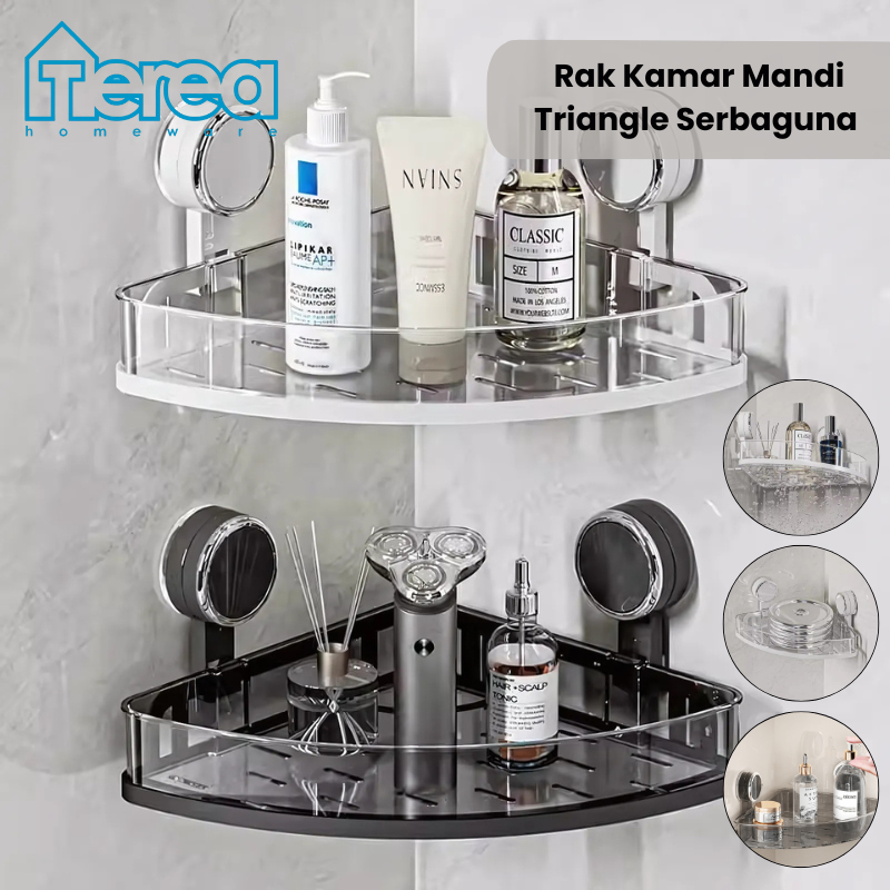 TEREA Rak Kamar Mandi Triangle Serbaguna Cantik Rak Kamar Mandi Plastik Estetik Rak Sabun Shampoo Tr