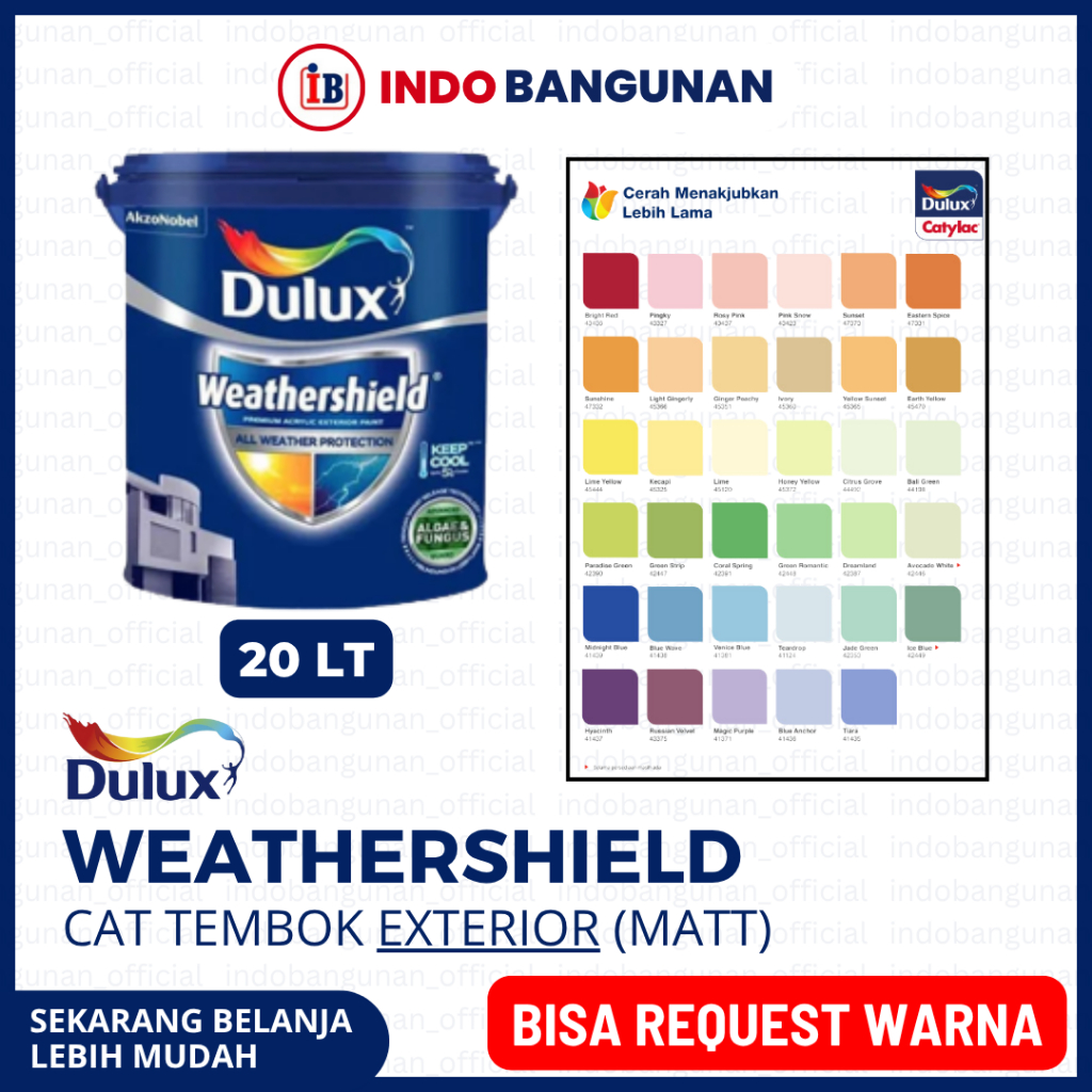 CAT TEMBOK EXTERIOR DULUX WEATHERSHIELD 20LT / BISA REQUEST CUSTOM WARNA PUTIH