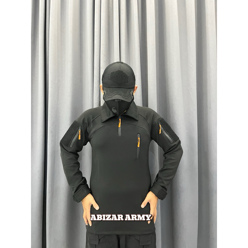 BAJU BDU SCUBA LENGAN PANJANG HITAM /BAJU BDU BAHAN SCUBA HITAM/ KAOS BDU SCUBA /BAJU BDU SCUBA