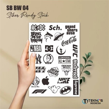 

STIKER VINYL HITAM PUTIH MURAH - STIKER BRAND MOTIF TAHAN AIR - SB BW 04