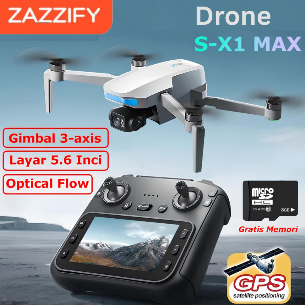Drone S-X1 dengan Gimbal 3-Axis Drone GPS Brushless Motor 4K HD WIFI Layar 5.6 Inch Optical Flow ZAZ