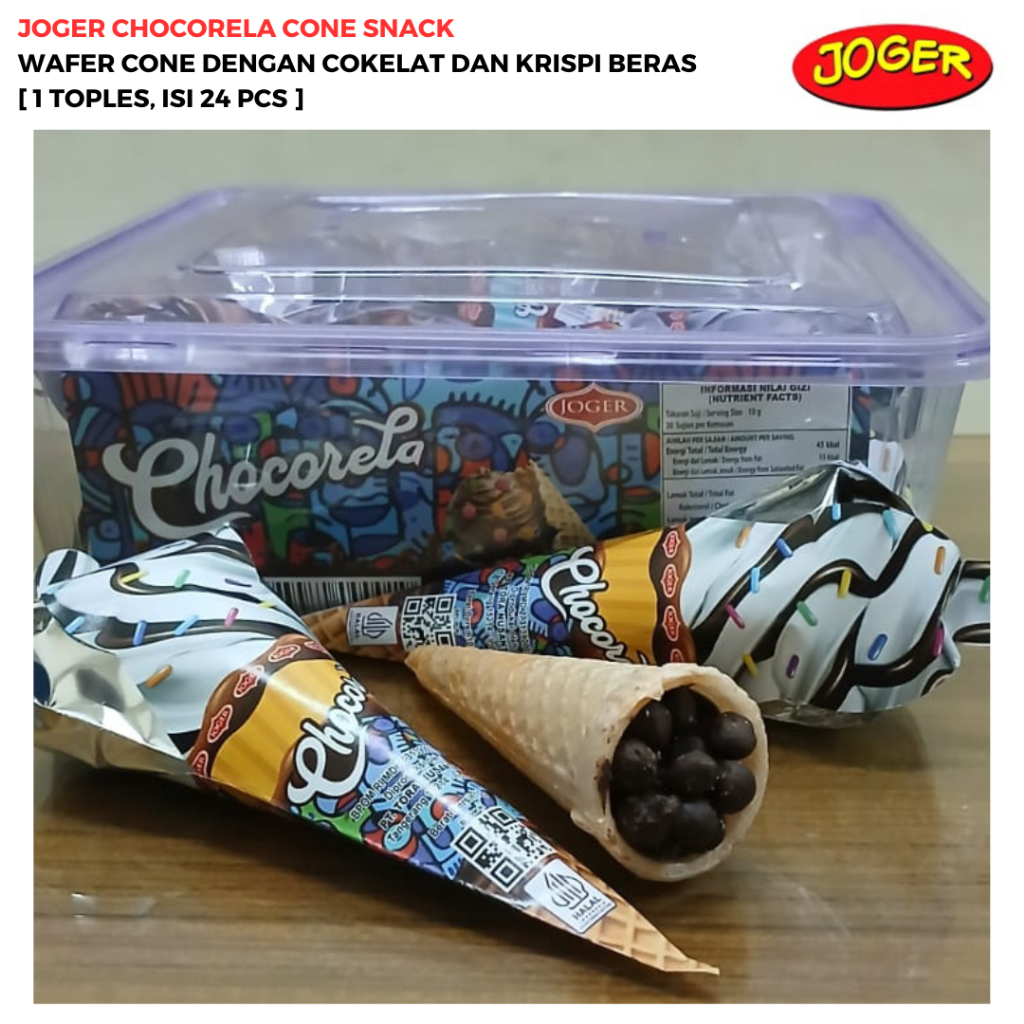 

[HALAL] Joger Chocorela Cone Snack Wafer Cokelat [1 Toples, Isi 24 Pcs]
