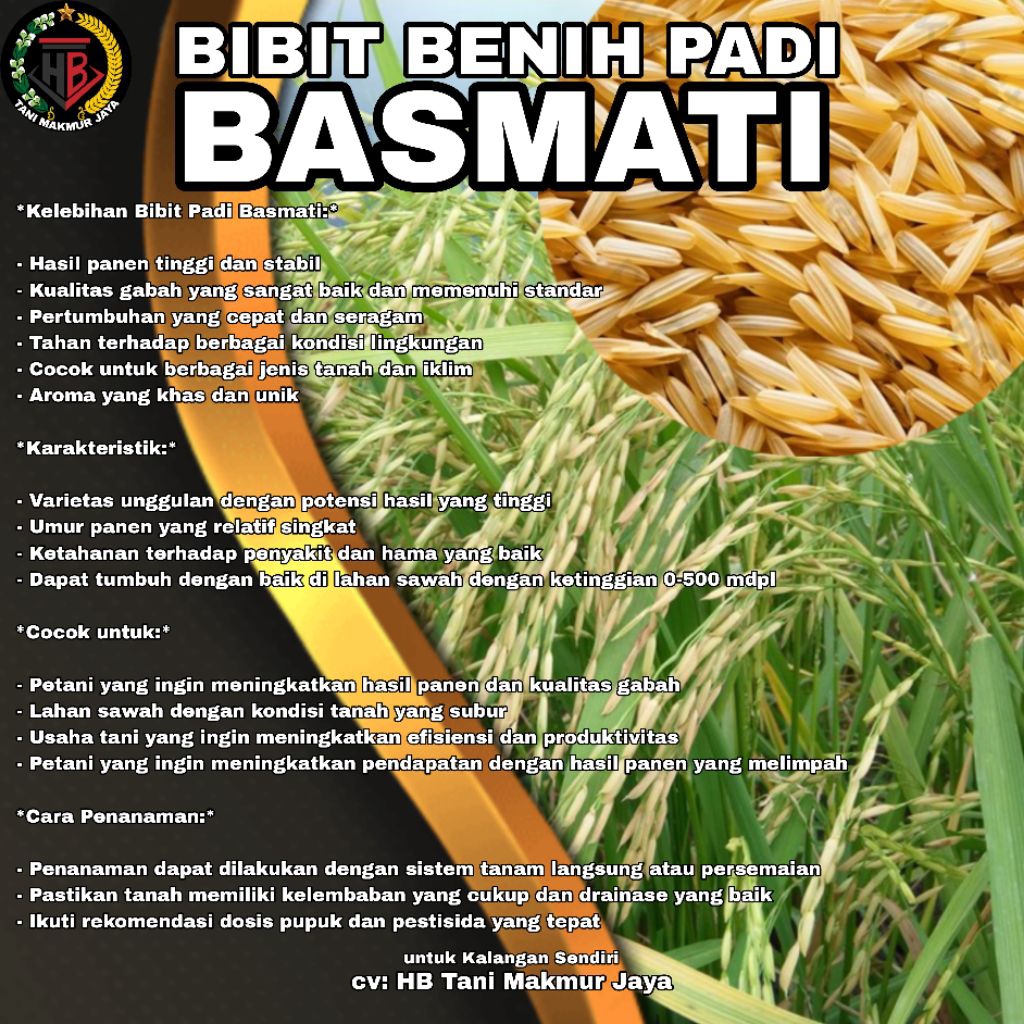 BIBIT BENIH PADI BASMATI BAROMA KEMASAN 5KG