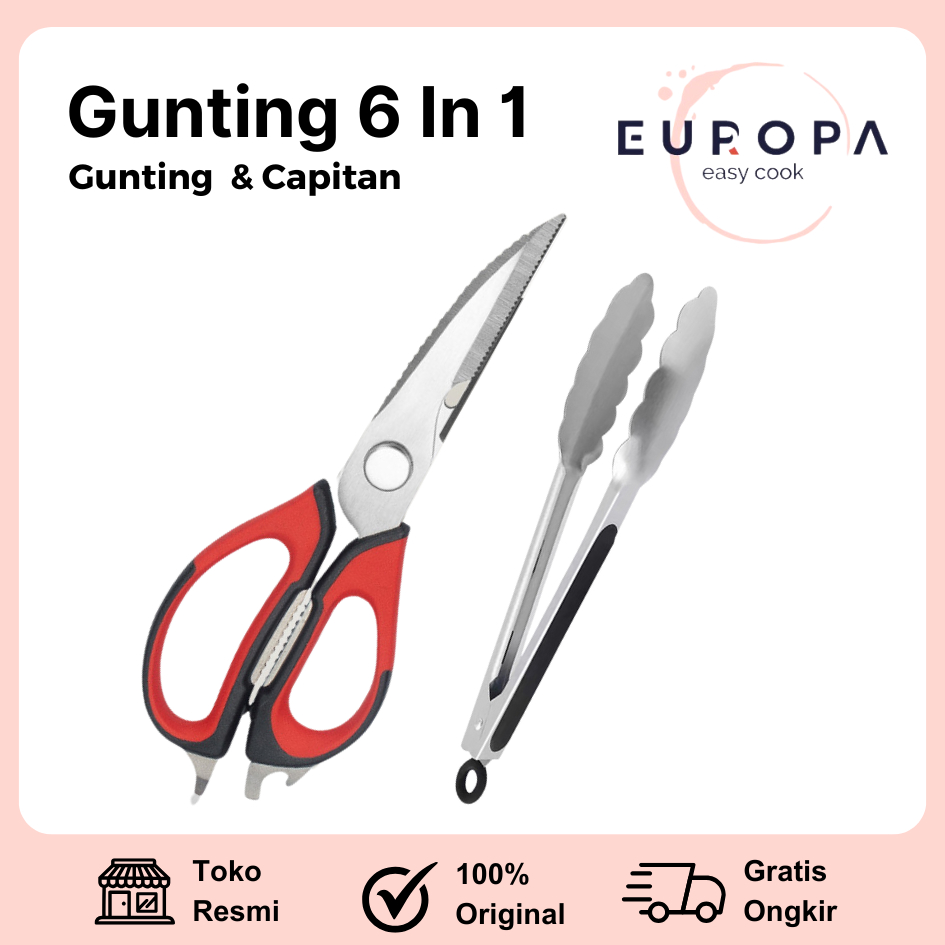 Gunting Dapur Gratis capitan Serbaguna Tajam Stainless Steel Untuk Makanan Daging Ikan Tulang EUROPA