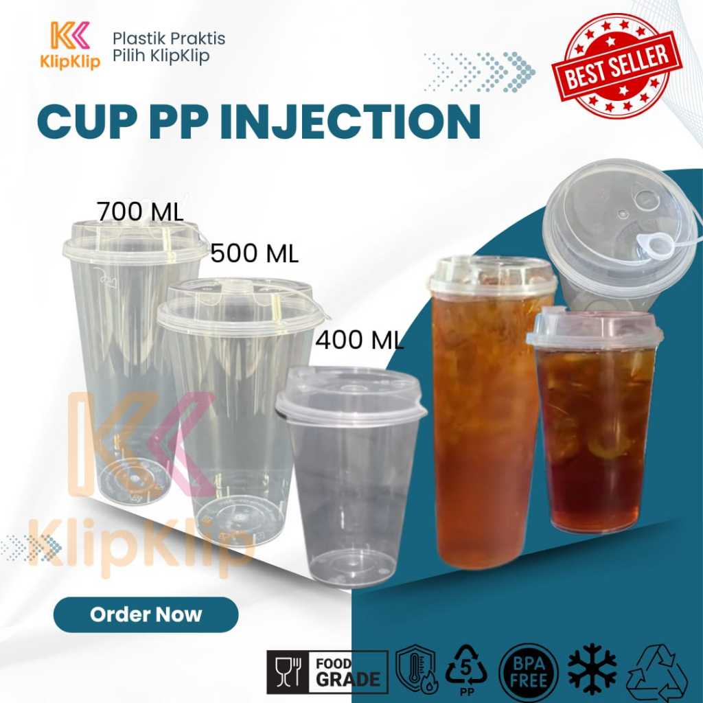 Cup PP Injection 400ml 14oz 500ml 16oz 700ml 22oz @25pcs | Gelas Plastik Bobba |Thai Tea