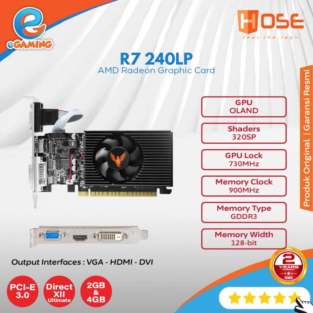 Hose VGA Card AMD RADEON R7 240 LP 4GB GDDR3