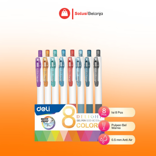 

DELI035 Deli Color Gel Pen / Pulpen Gel Warna Isi 8pcs 0.5mm Anti Air EG120-08 Y1675