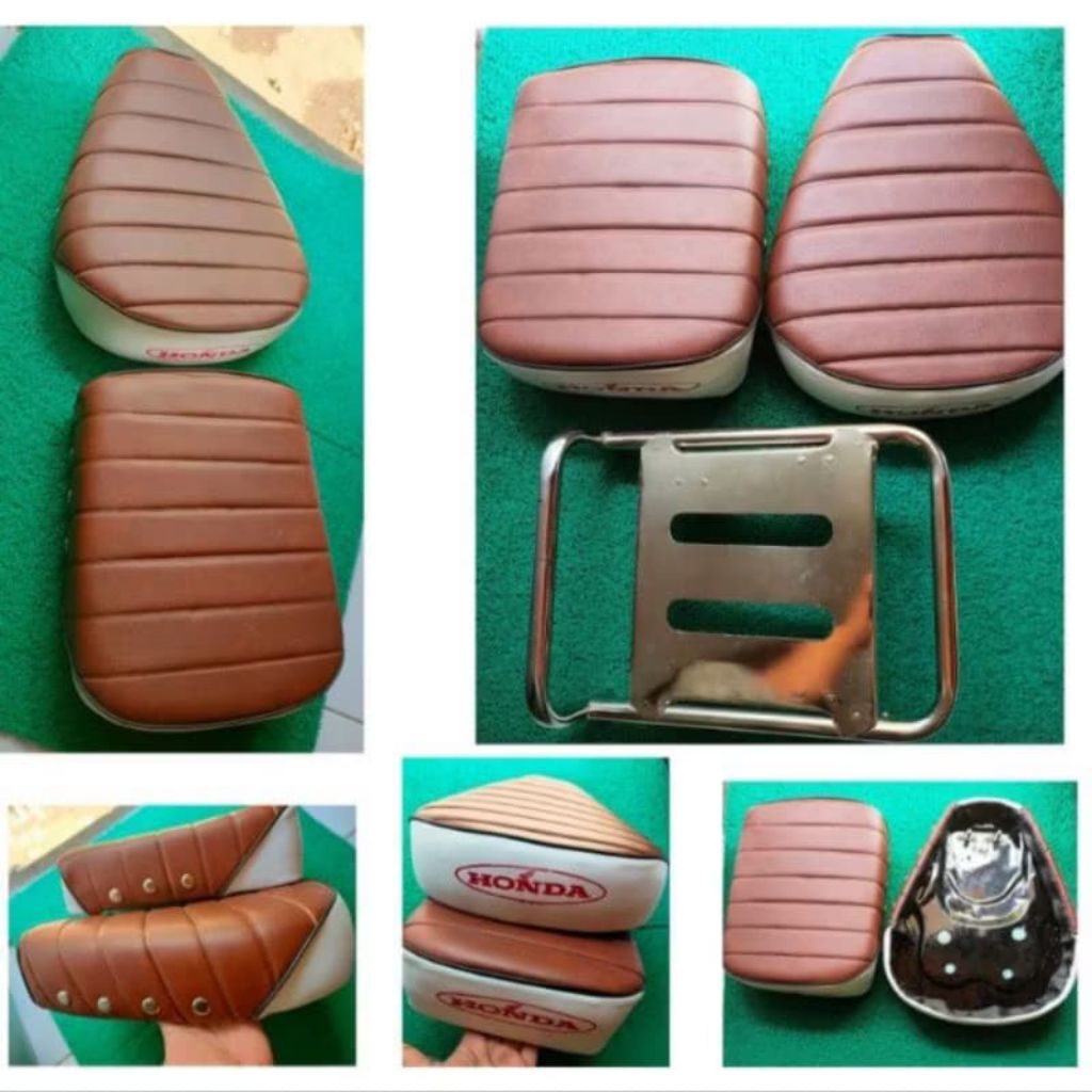 JOK PISAH / SADEL SET TATAKAN JOK BELAKANG MOTOR HONDA C50(PISPOT) C70 WARNA COKLAT SEGAR KOMBINASI 