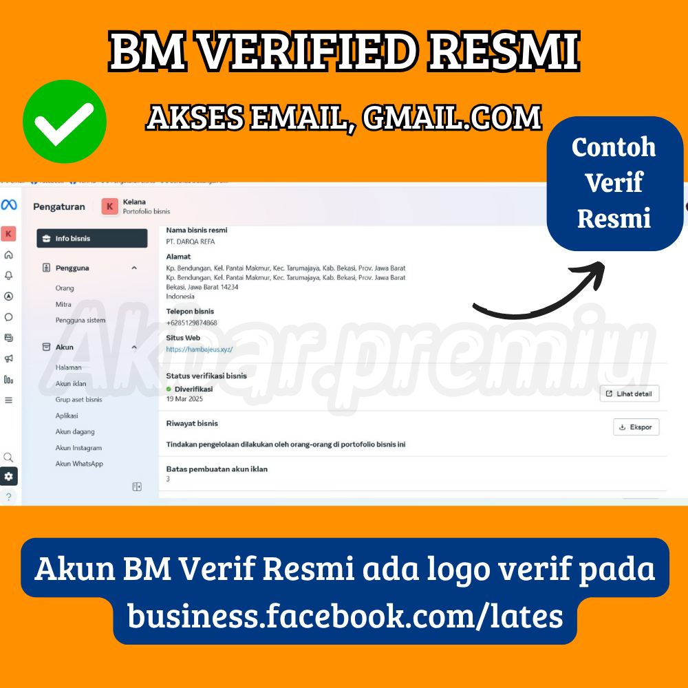 BUSINESS MANAGER VERIF RESMI + AKUN FACEBOOK TUA