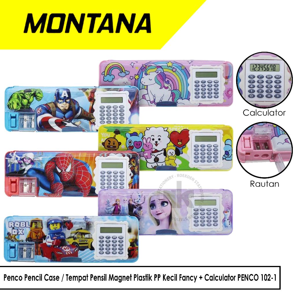 

Penco Pencil Case / Tempat Pensil Magnet Plastik PP Kecil Fancy + Calculator PENCO 102-1