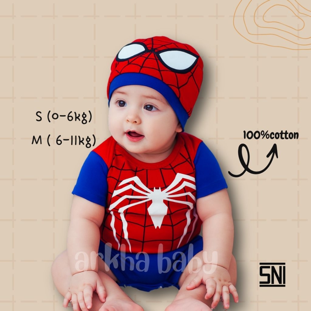 BAJU BAYI JUMPER BAYI MOTIF SPIDERMAN/KOSTUM BAYI/ BAJU BAYI KARAKTER HERO SPIDERMAN