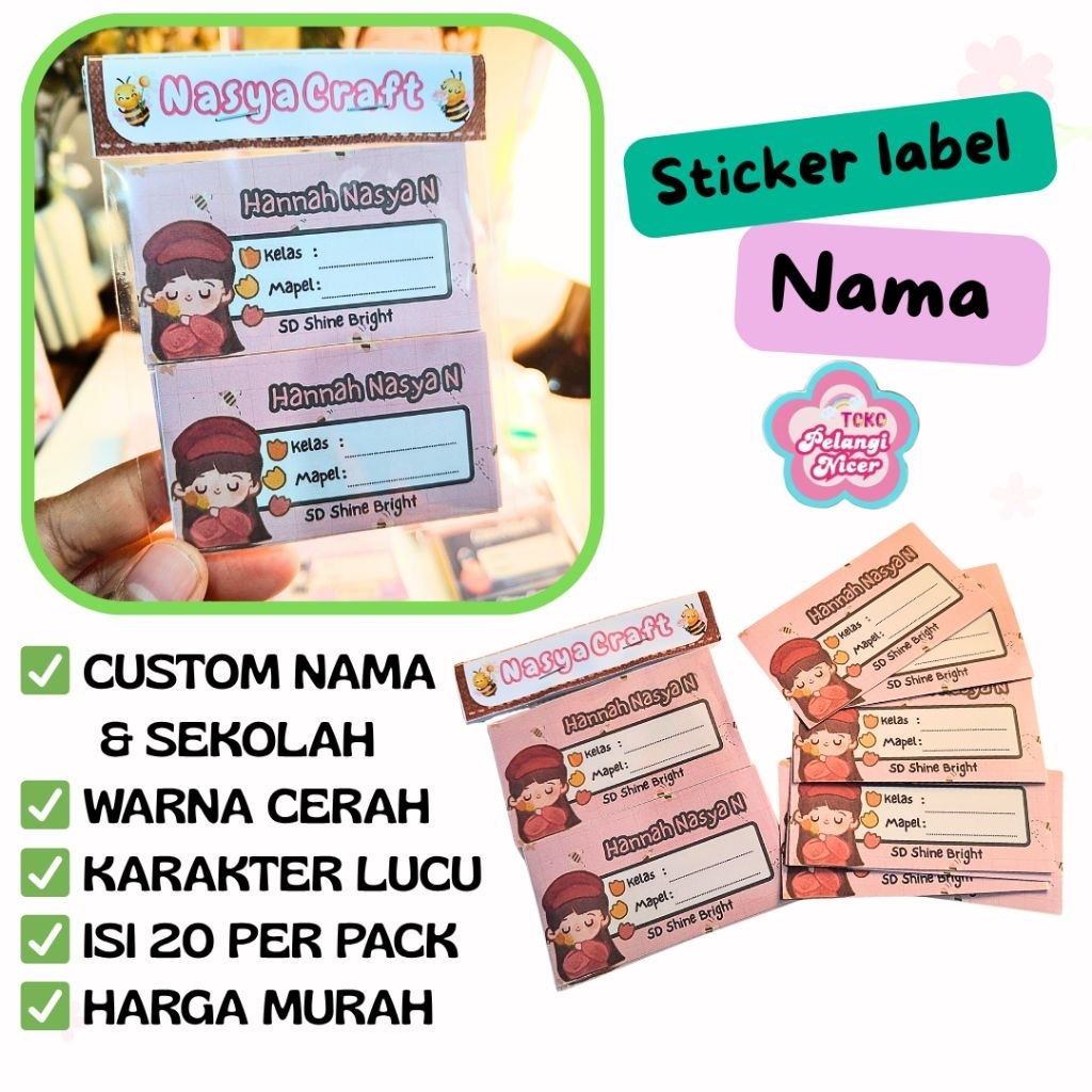 Stiker Label Nama Buku Custom Karakter Girly/Isi 20 Pcs | Stiker Buku Girls Karakter Lucu ATK  Alat 
