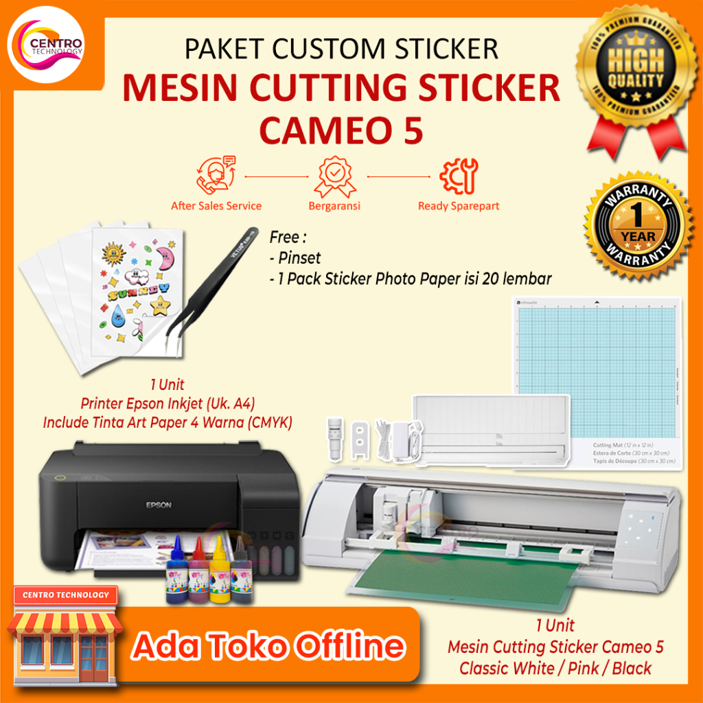 Paket Mesin Usaha Custom Stiker Lengkap - Cutting Sticker + Printer + Bahan + Software Desain | Coco