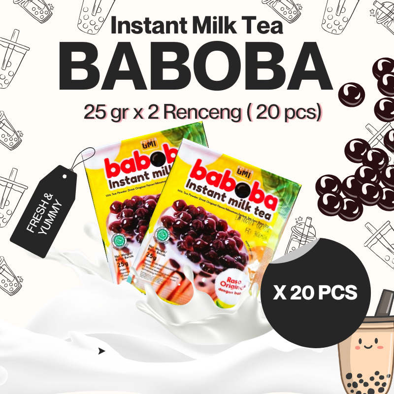 

baboba | Instant Milk Tea | Boba Teh Susu | 25 gr x 2 renceng (20 pcs)
