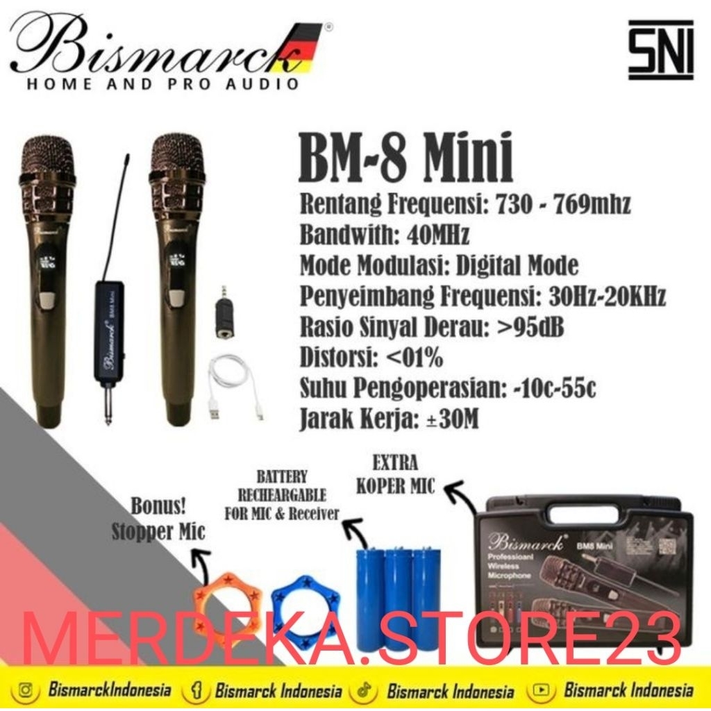 Mic Wireless BISMARCK BM8 Mini / BISMARCK BM-8 Mini Microphone Wireless Original - Ready