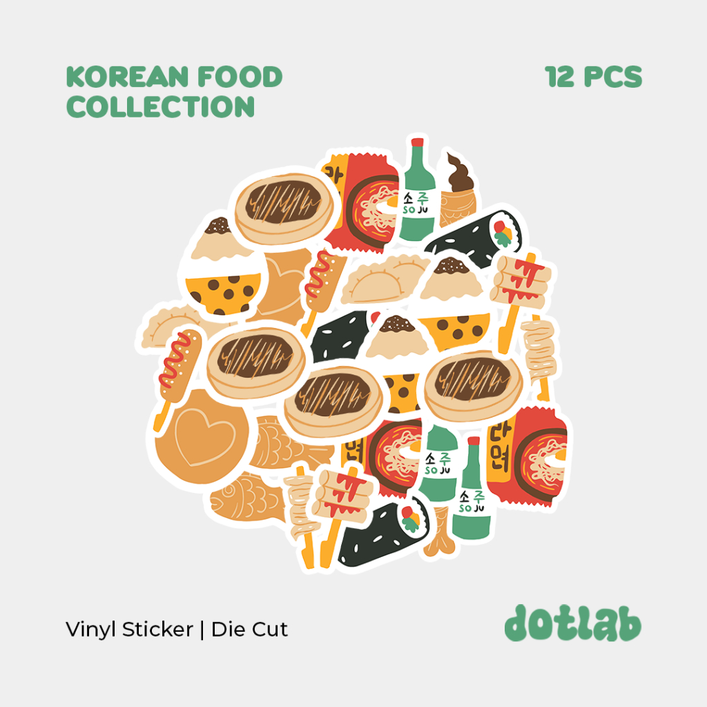 

DOTLAB STICKER PACK Korean Food Collection (12 PCS) | Sticker Tumbler | Stiker Laptop Koper Helm