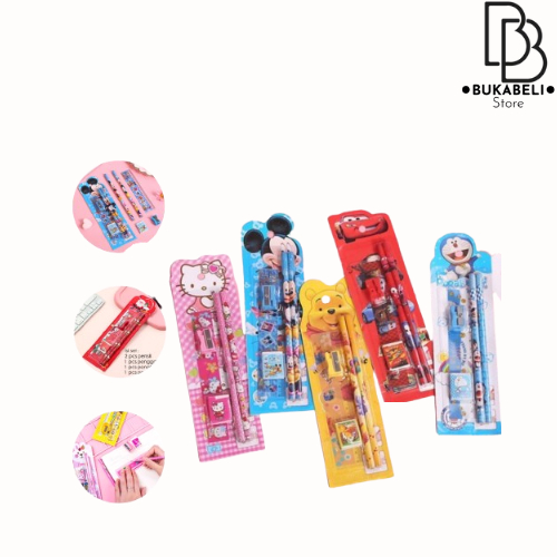 

BUKABELI COD Mini Stationery Set Alat Tulis Sekolah 5 in 1 Karakter Lucu COD STY01