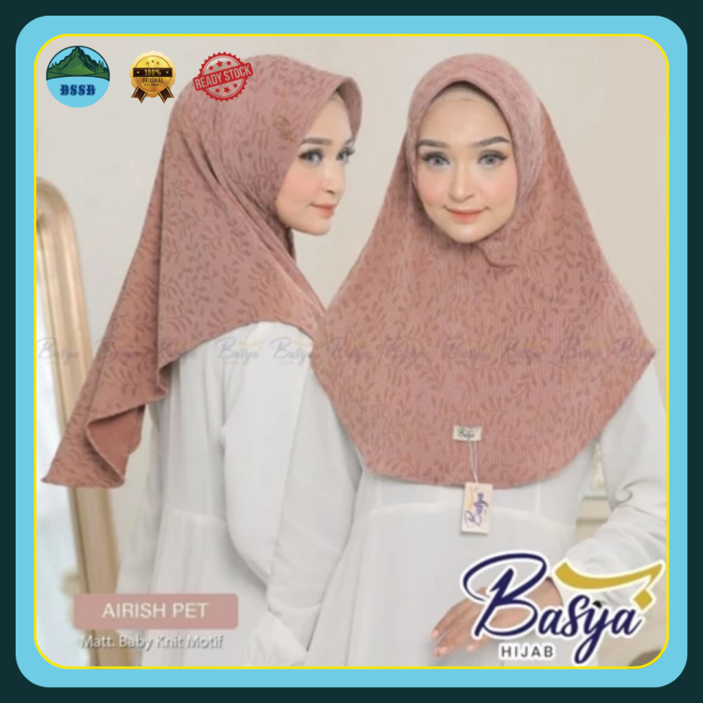 BASYA KNIT | Airish Pet | Jilbab Instan Motif Daun | Hijab Instan Malay | Kerudung Instan Dewasa Mot
