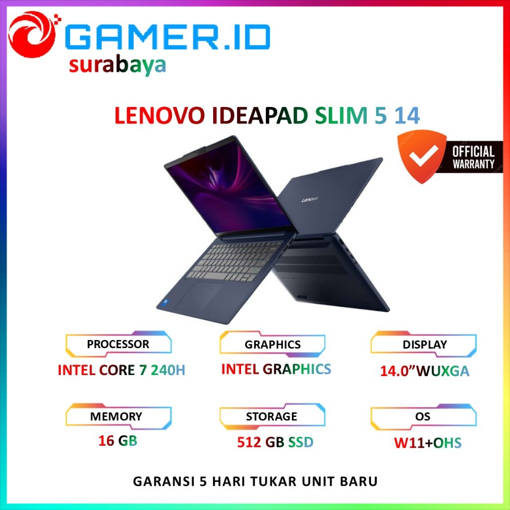LAPTOP LENOVO IDEAPAD SLIM 5 14 OLED CORE I7 240H / 16GB 512GB 14.0WUXGA